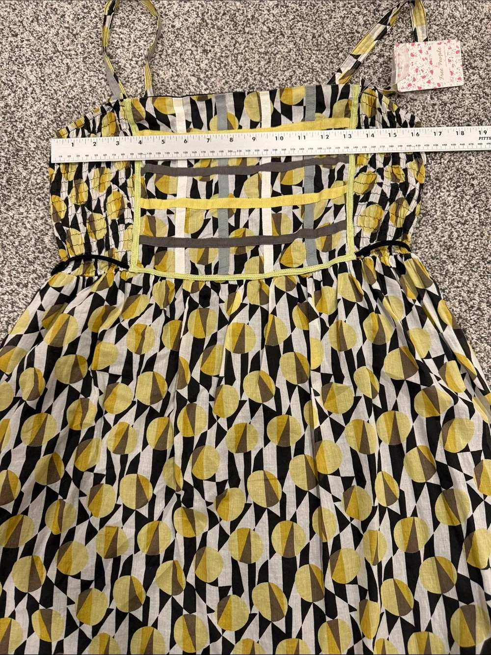 NWT Free People Women’s Size 12 Vintage Geometric Print Yellow Black Sundress